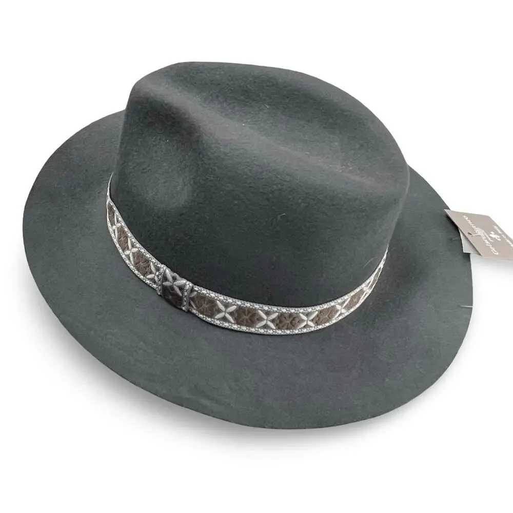 Gelso Bianco Italy Fedora Hat Gray 100% Wool NWT Chain Link Trim Made in Italy